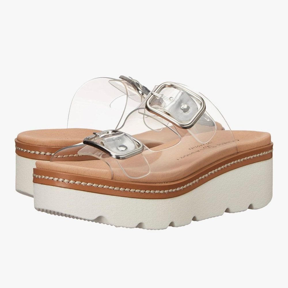 Chinese Laundry Silver and Tan Sandals with Platform Sole